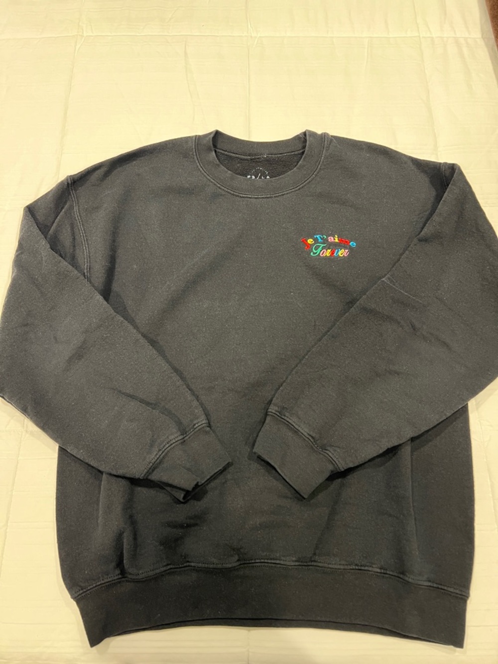 PacSun Black Crewneck Sweatshirt with Small Multicolor Chest Embroidery